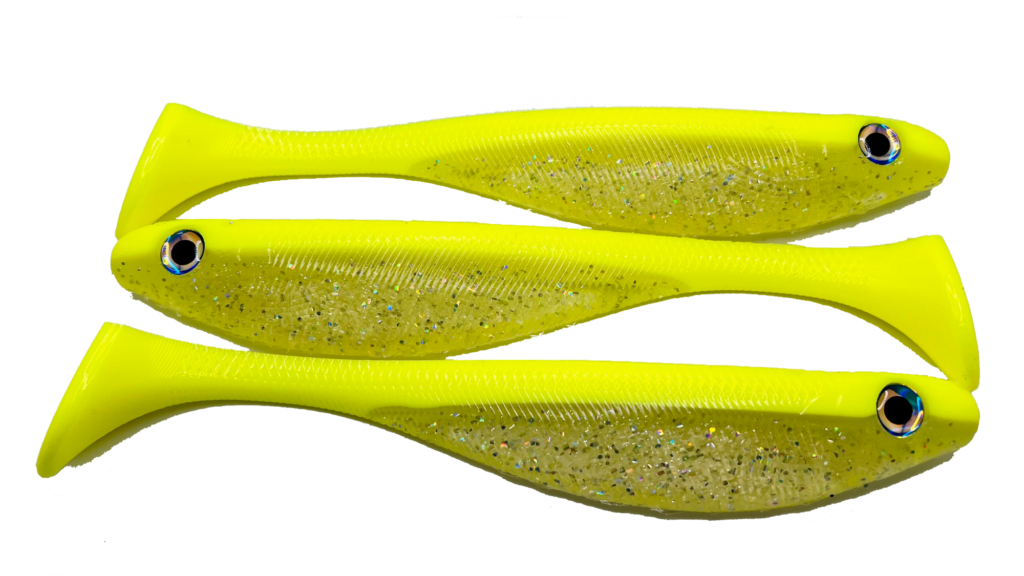 Big Bite Baits 3" Shad Paddle Tail Swimbaits - Chartreuse Shine, 50 Count Bag, For Umbrella Rigs