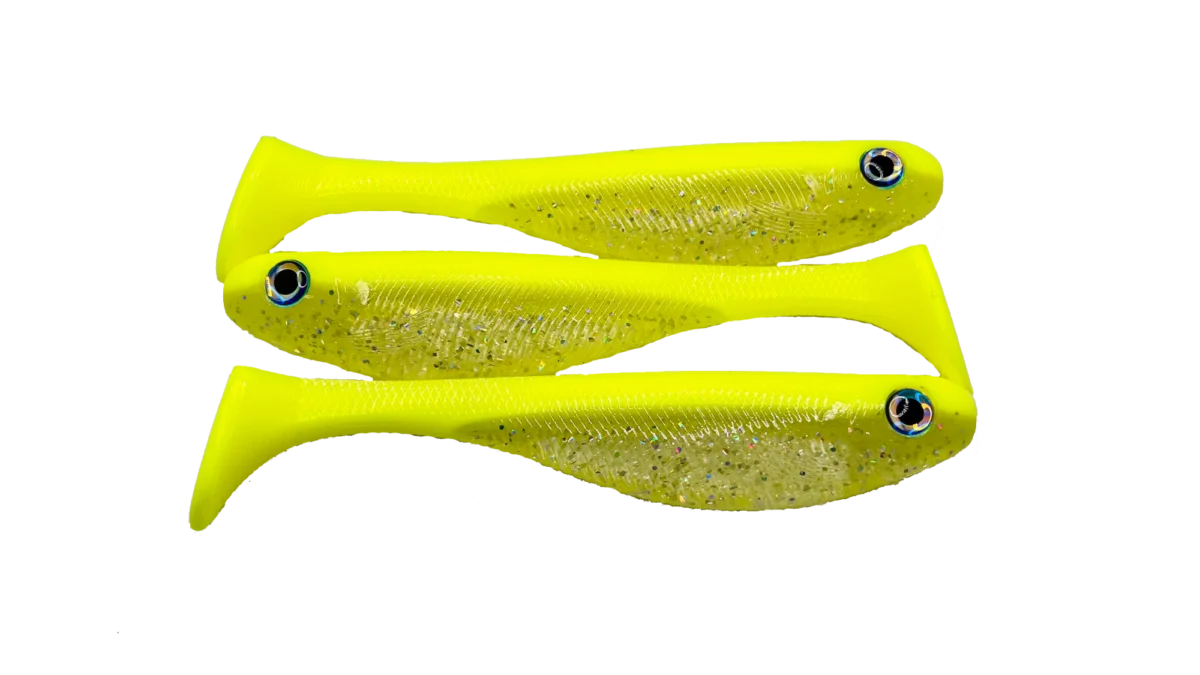 6 Paddle Tail Swimbait - Chartreuse and Sparkle