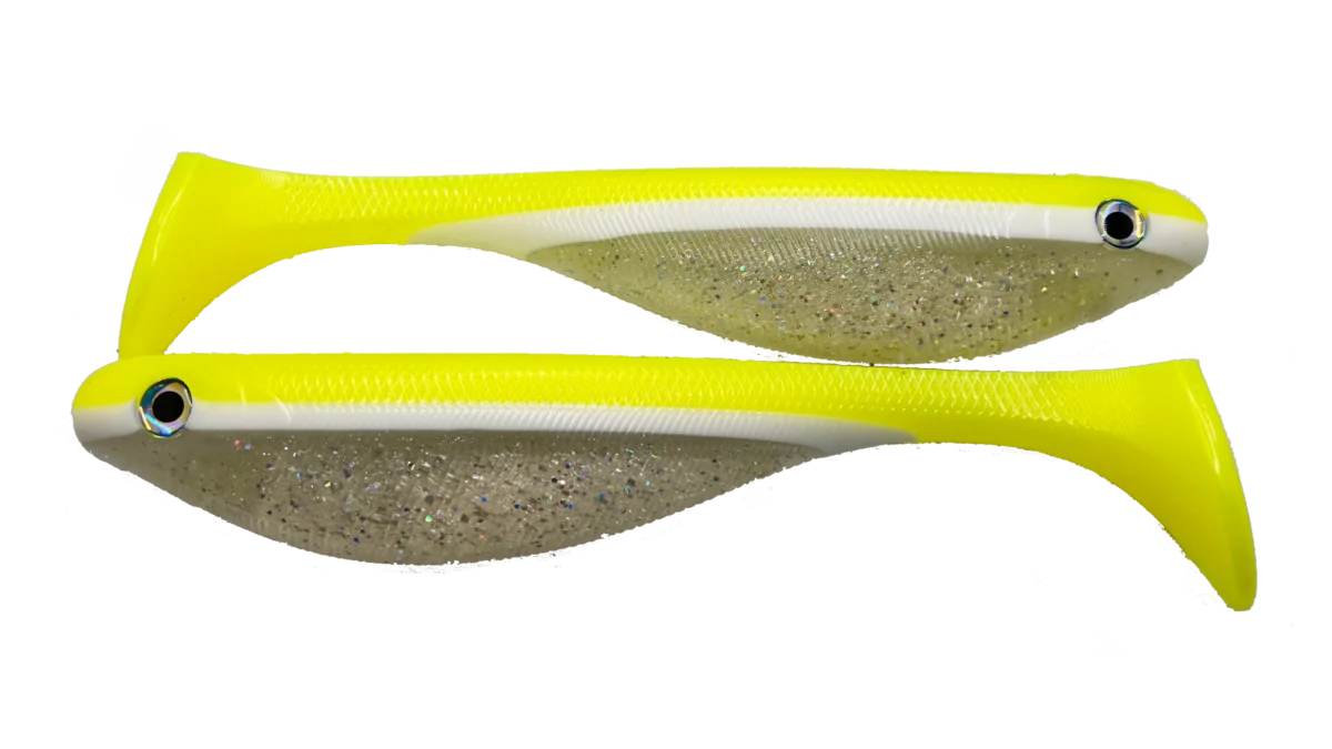 9" Paddle tail Swimbait - Chartreuse, White and Sparkle