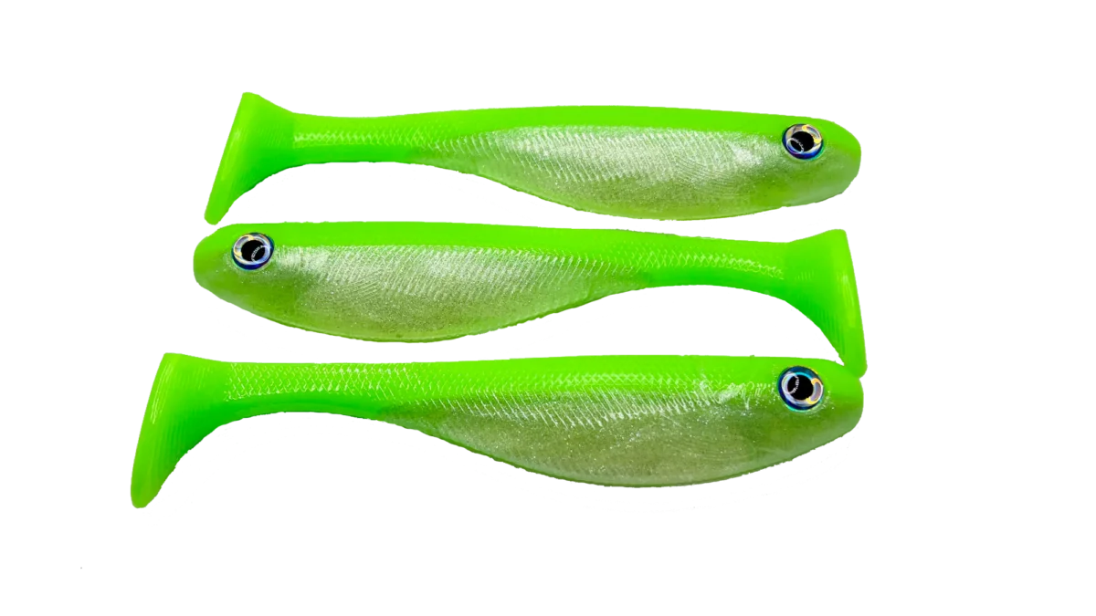 6 Paddle Tail Swimbait - Lime and Silver Pearl