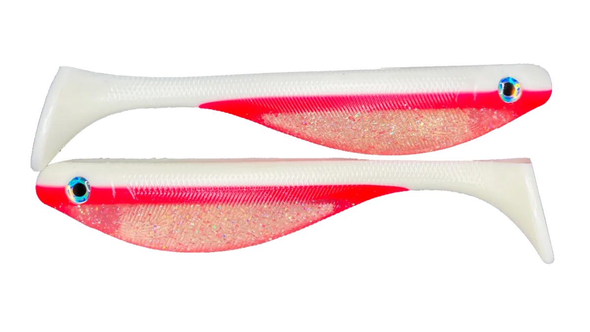 9" Paddle tail Swimbait - White, Pink and Sparkle